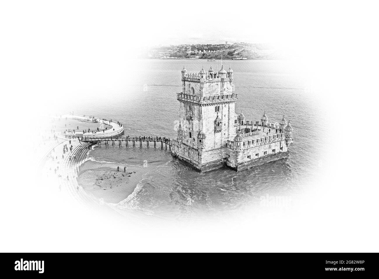 Punto di riferimento più importante di Lisbona . La Torre di Belem dall'alto Foto Stock Punto di riferimento più importante di Lisbona . La Torre di Belem dall'alto Foto Stock