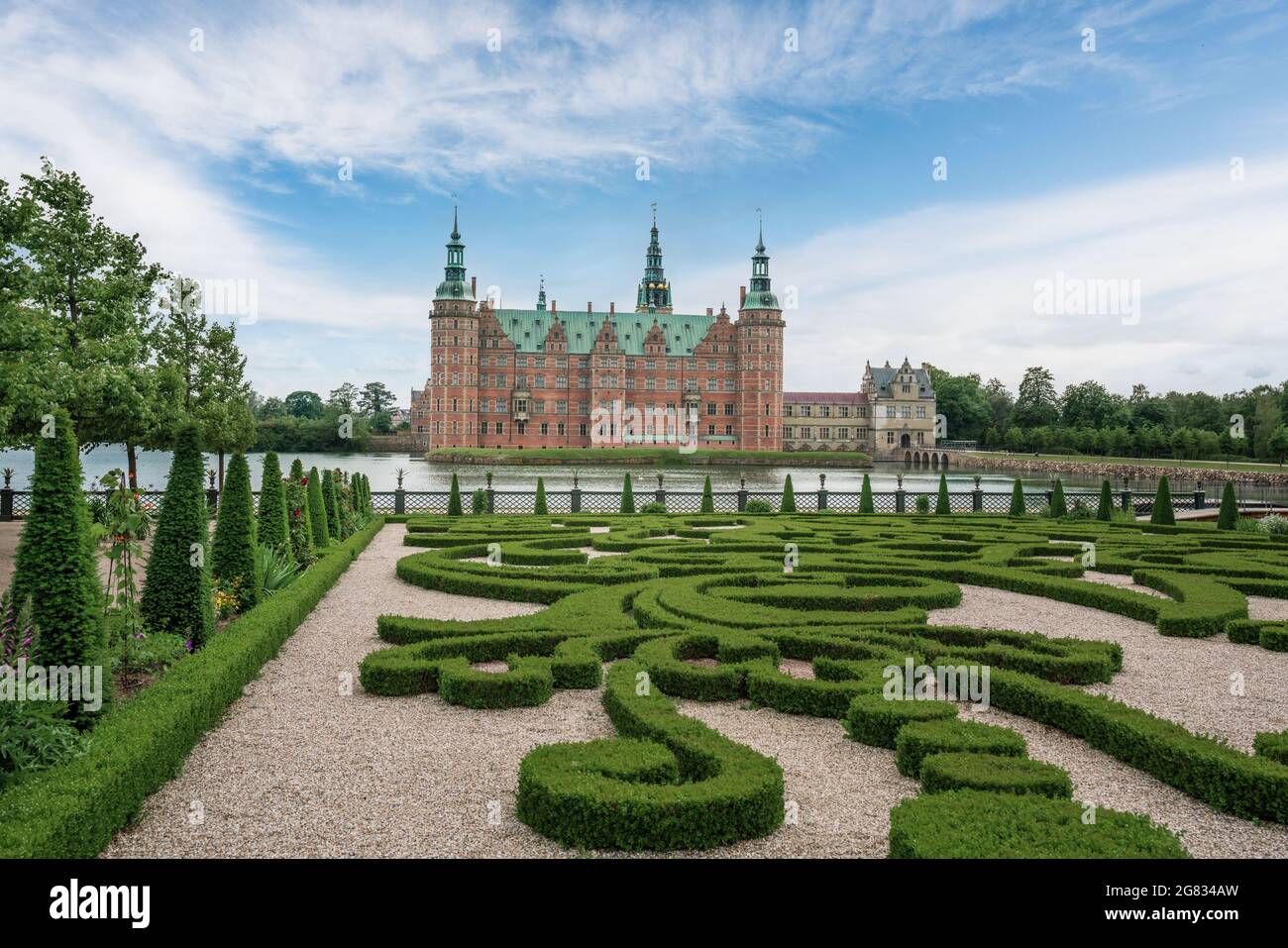 Parco barocco e giardini del castello di Frederiksborg - Hillerod, Danimarca Foto Stock