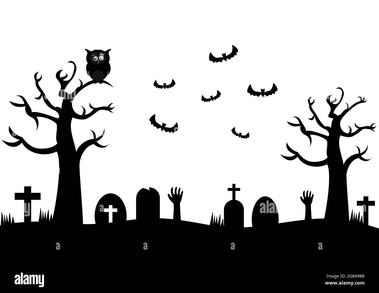 Halloween Night Party Landing Page Illustrazione con Strega, Casa infestata, Pumpkins, pipistrelli e Luna piena. Per sfondo, Striscione, sfondo Illustrazione Vettoriale