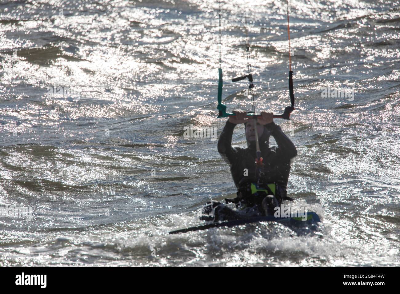 Kitesurfer su Pittwater in Sydney Australia Foto Stock