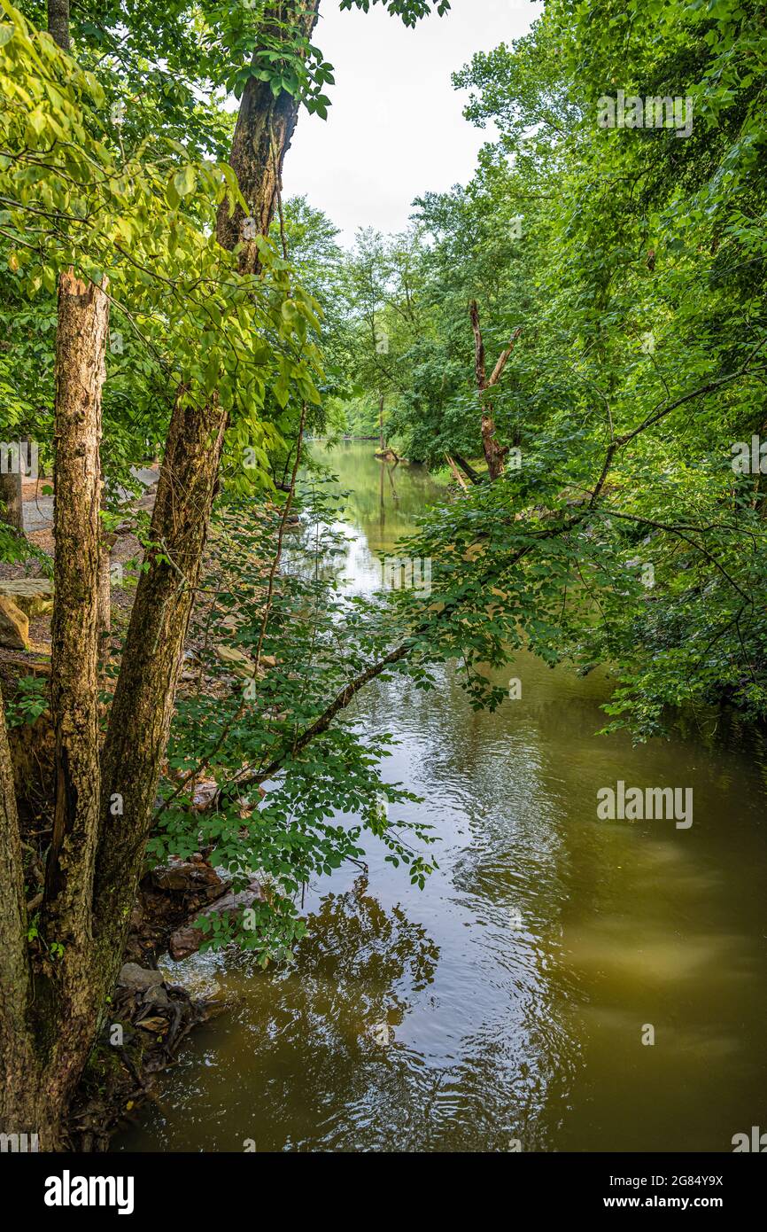Vista panoramica del Butternut Creek, dove incontra il fiume Nottely al Meeks Park a Blairsville, Georgia. (STATI UNITI) Foto Stock
