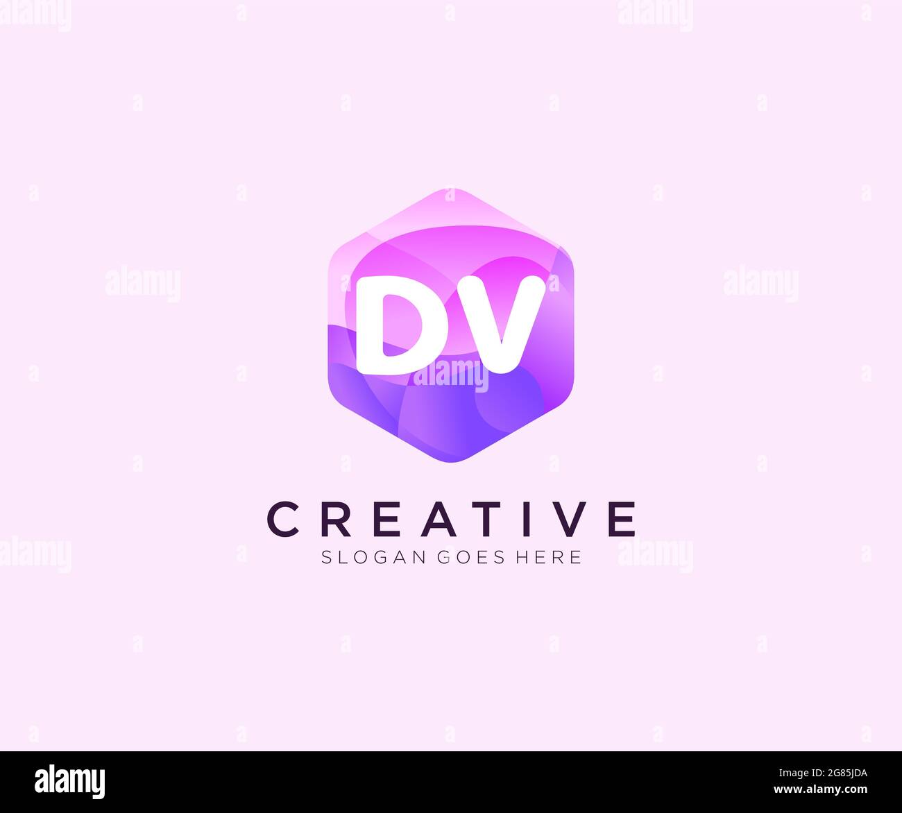 Logo DV iniziale con logo Hexagon Modern Business Alphabet colorato Illustrazione Vettoriale