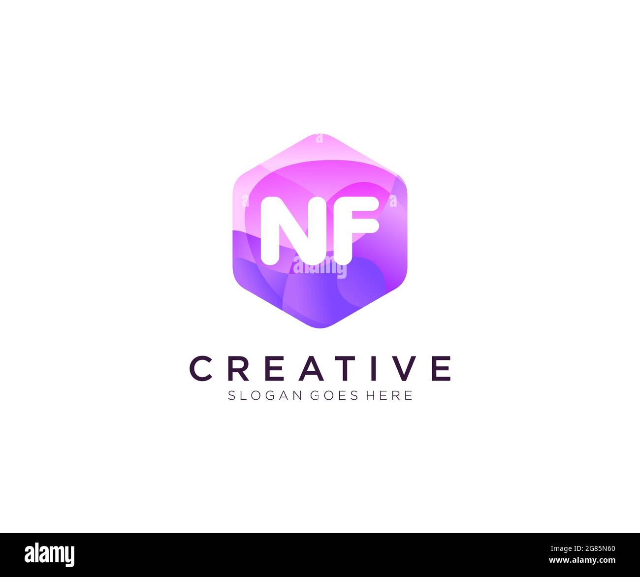 Logo iniziale NF con il colorato logo Hexagon Modern Business Alphabet Illustrazione Vettoriale