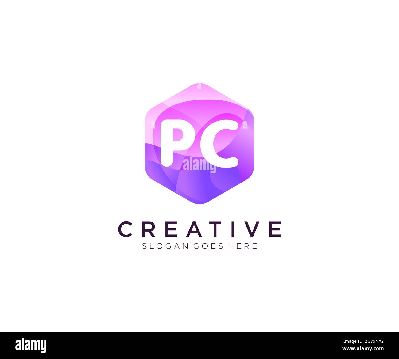 Logo iniziale del PC con il modello colorato Hexagon Modern Business Alphabet Logo Illustrazione Vettoriale