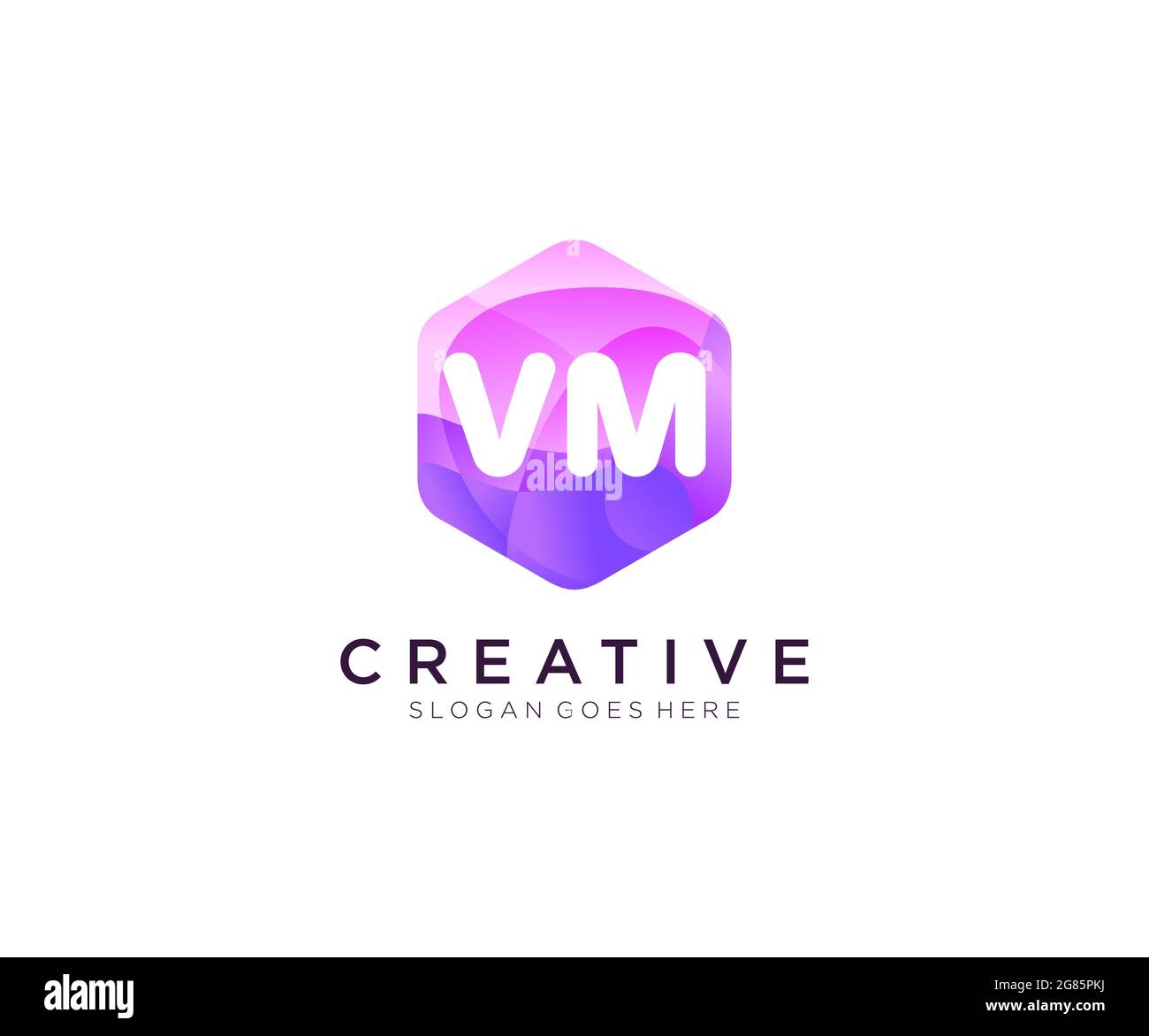 Logo iniziale VM con il modello colorato Hexagon Modern Business Alphabet Logo Illustrazione Vettoriale