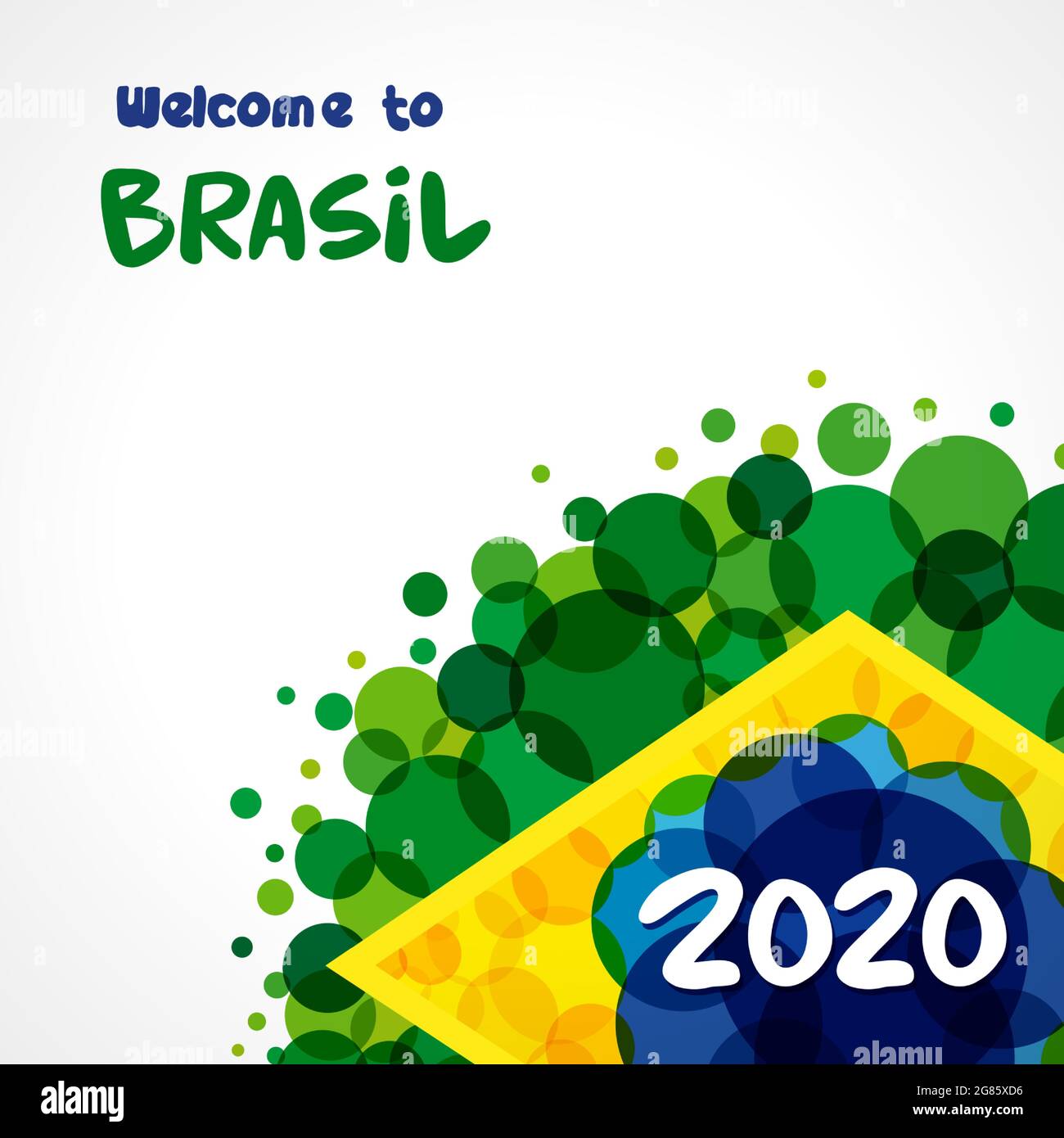 Benvenuti in Brasile copertina idea. Elementi con bandiera brasiliana con moderna struttura a bolle. Concetto creativo nazionale di fondo. Desi grafico astratto isolato Illustrazione Vettoriale