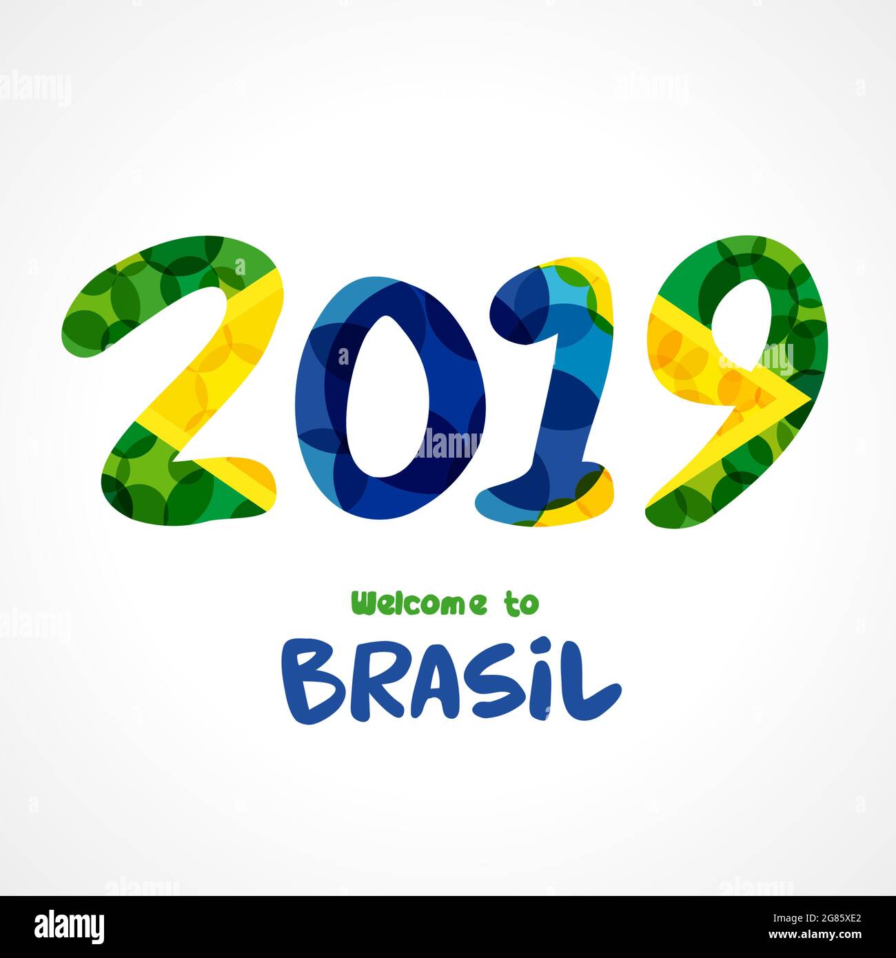 Benvenuti in Brasile idea anniversario. Elementi di bandiera brasiliani con texture a bolla moderna. Concetto creativo di base nazionale. Grafici astratti isolati Illustrazione Vettoriale