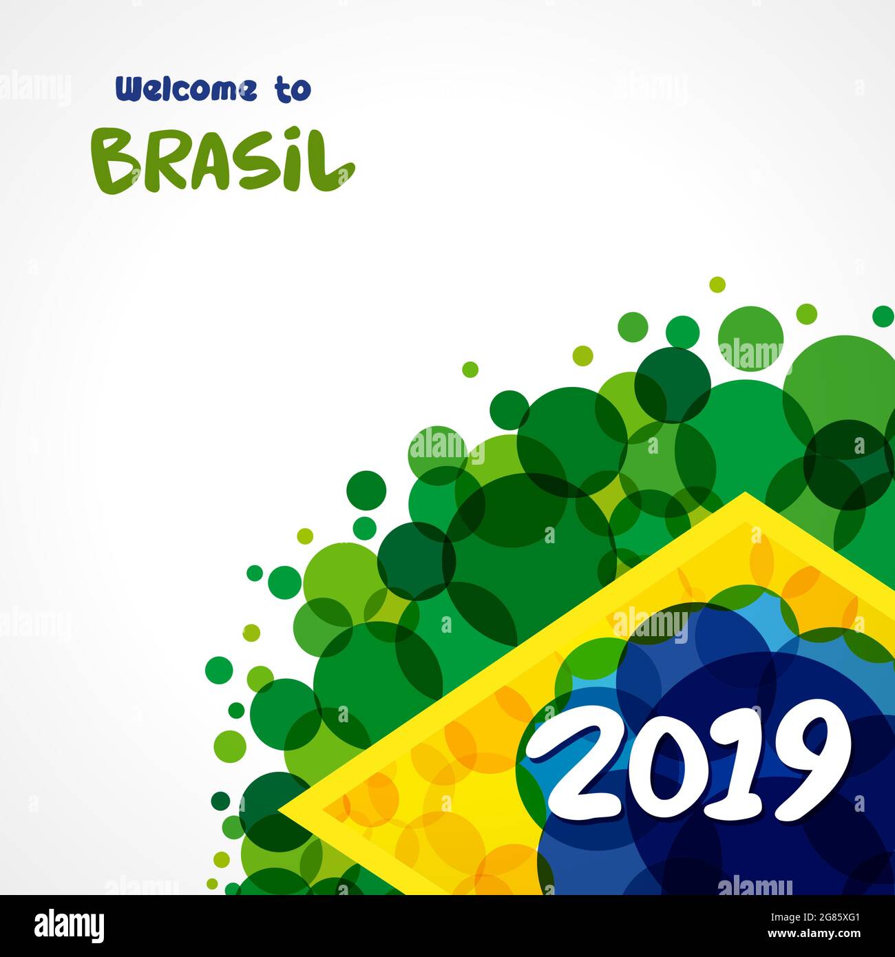 Benvenuti in Brasile copertina idea. Elementi con bandiera brasiliana con moderna struttura a bolle. Concetto creativo nazionale di fondo. Desi grafico astratto isolato Illustrazione Vettoriale