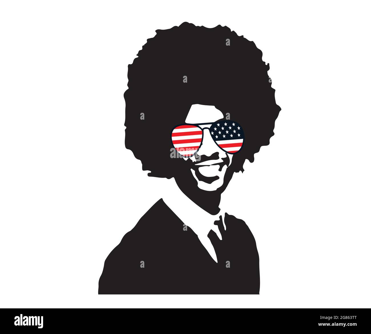 African American Man profilo viso POD silhouette con stile capelli ricci afro moda concetto, vettore isolato su sfondo bianco con Patriotic S. Illustrazione Vettoriale