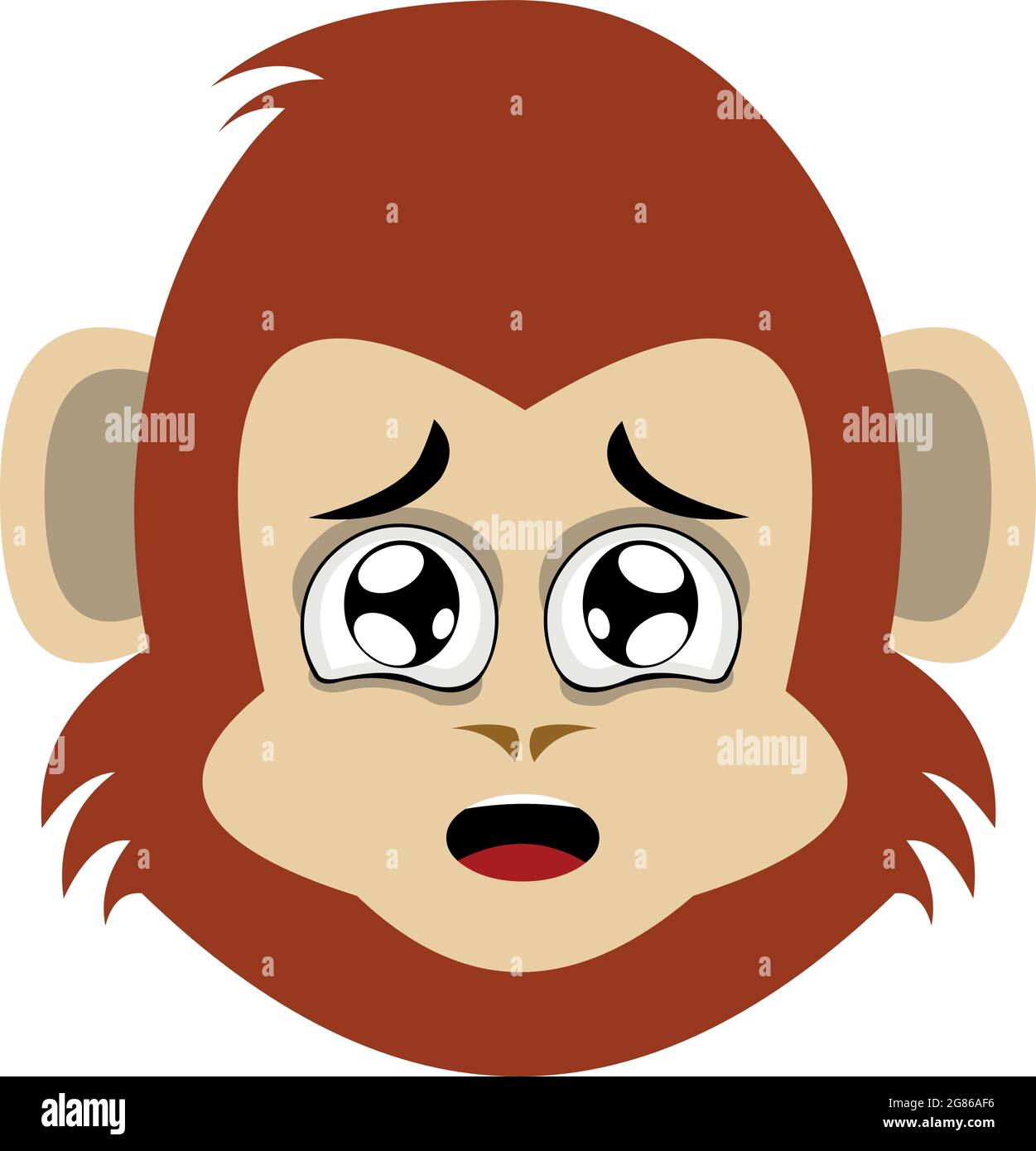 Illustrazione di emoticon vettoriale del volto di una scimmia cartoon o scimpanzee con un'espressione di paura Illustrazione Vettoriale