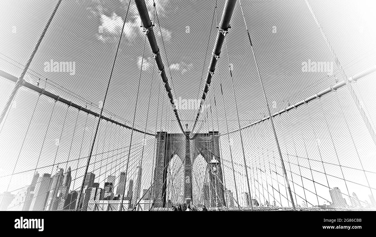 Famoso punto di riferimento a New York il meraviglioso Ponte di Brooklyn Foto Stock