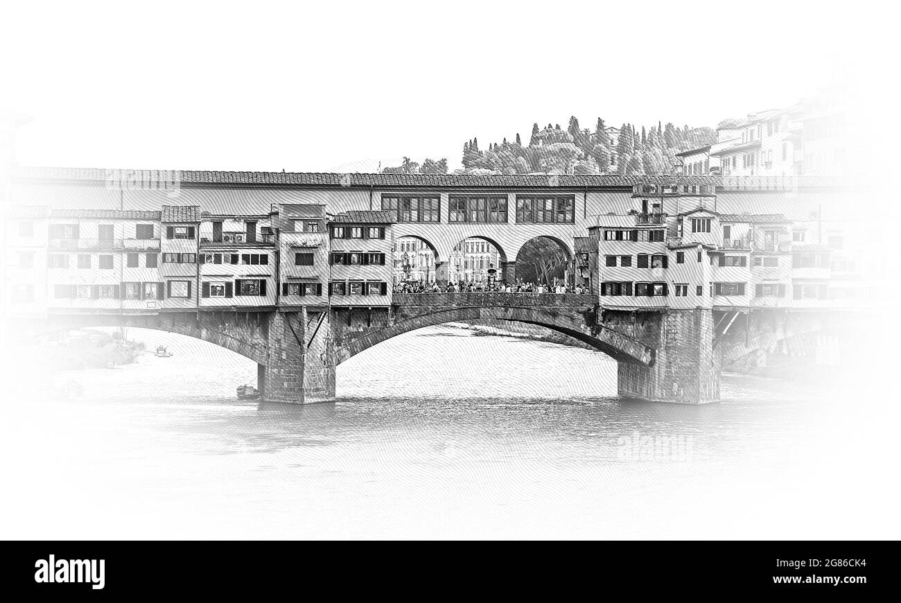 L'iconico Ponte Vecchio a Firenze sul fiume Arno chiamato Ponte Vecchio Foto Stock