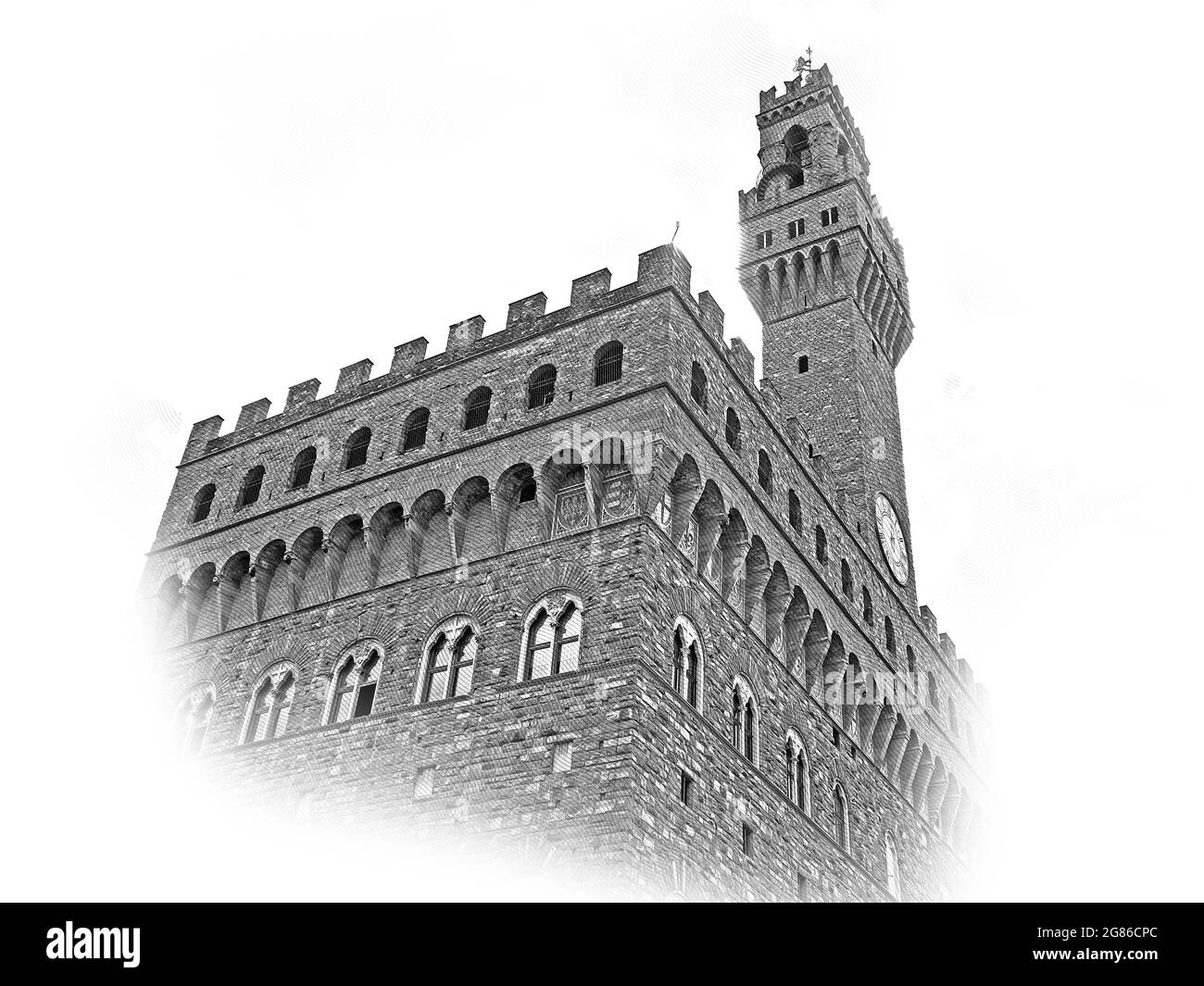 Famoso Palazzo Vecchio a Firenze - il Palazzo Vecchio nel centro storico della città Foto Stock