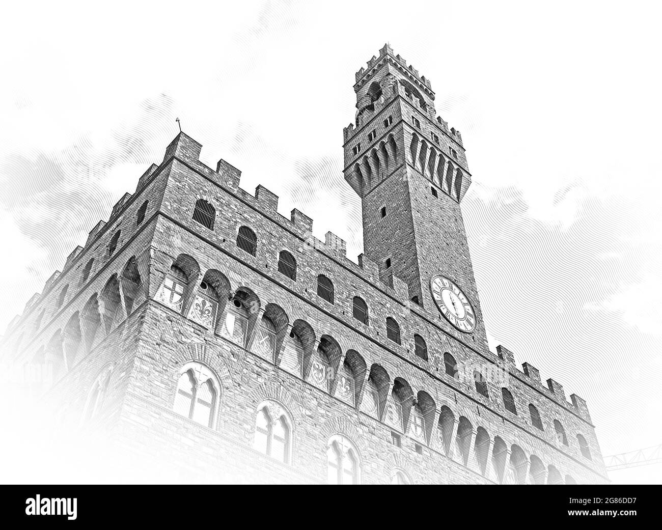 Famoso Palazzo Vecchio a Firenze - il Palazzo Vecchio nel centro storico della città Foto Stock