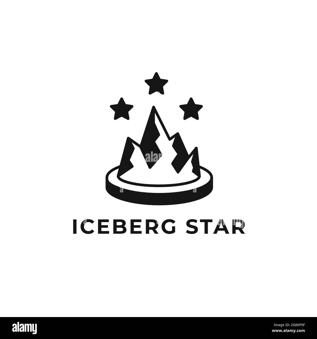 Logo vettoriale iceberg con tre stelle, illustrazione moderna isolata su sfondo bianco Illustrazione Vettoriale