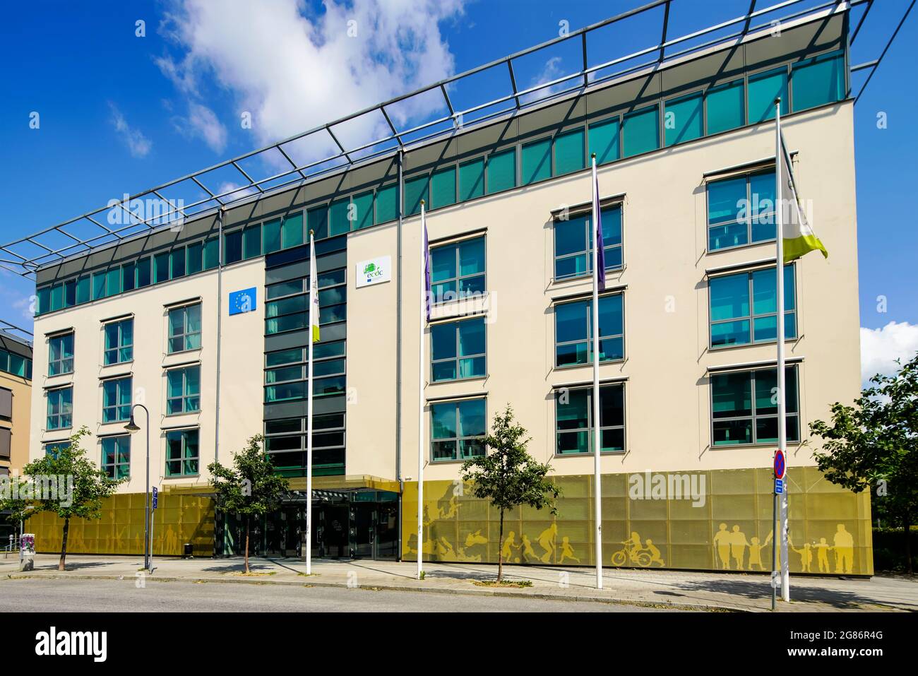 Centro europeo per la prevenzione e il controllo delle malattie (progetto di Marge Arkitekter), situato a Frösunda, un distretto di Solna, a nord di Stoccolma, SW Foto Stock
