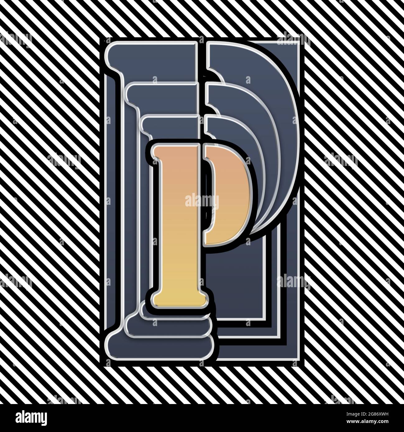 Monogramma con carattere P stampigliato in maiuscolo Foto Stock
