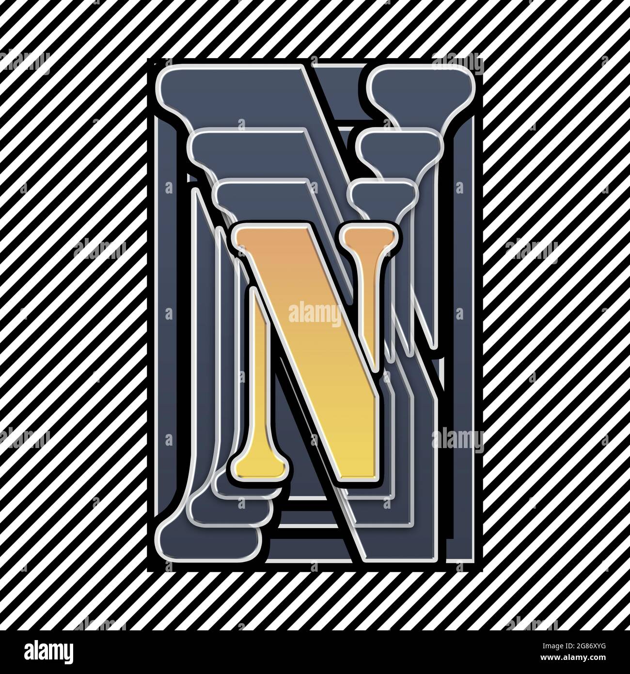 Monogramma con carattere maiuscolo N stencato Foto Stock