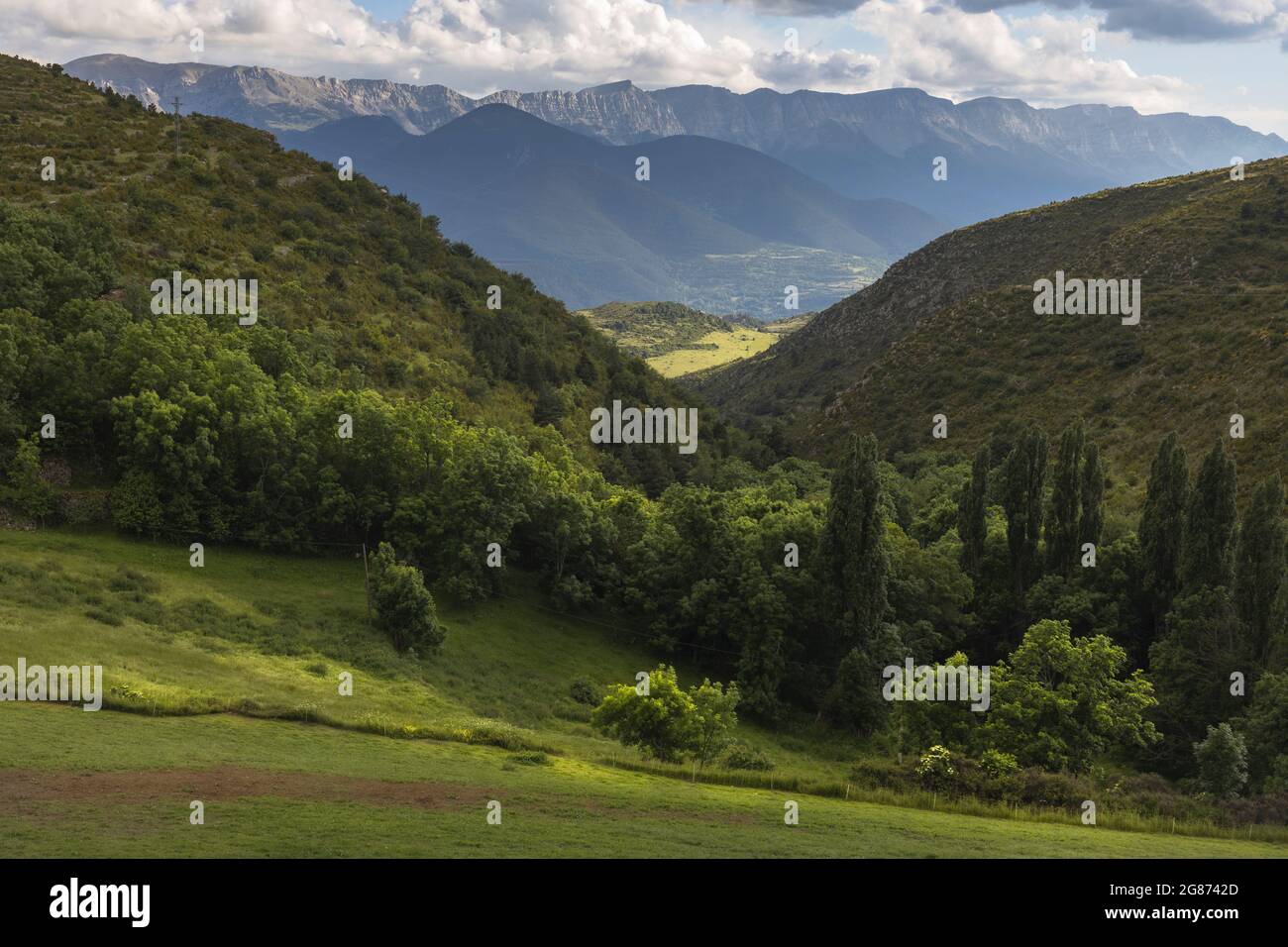 Cadi Range visto da Cerdanya, Pirenei catalani Foto Stock