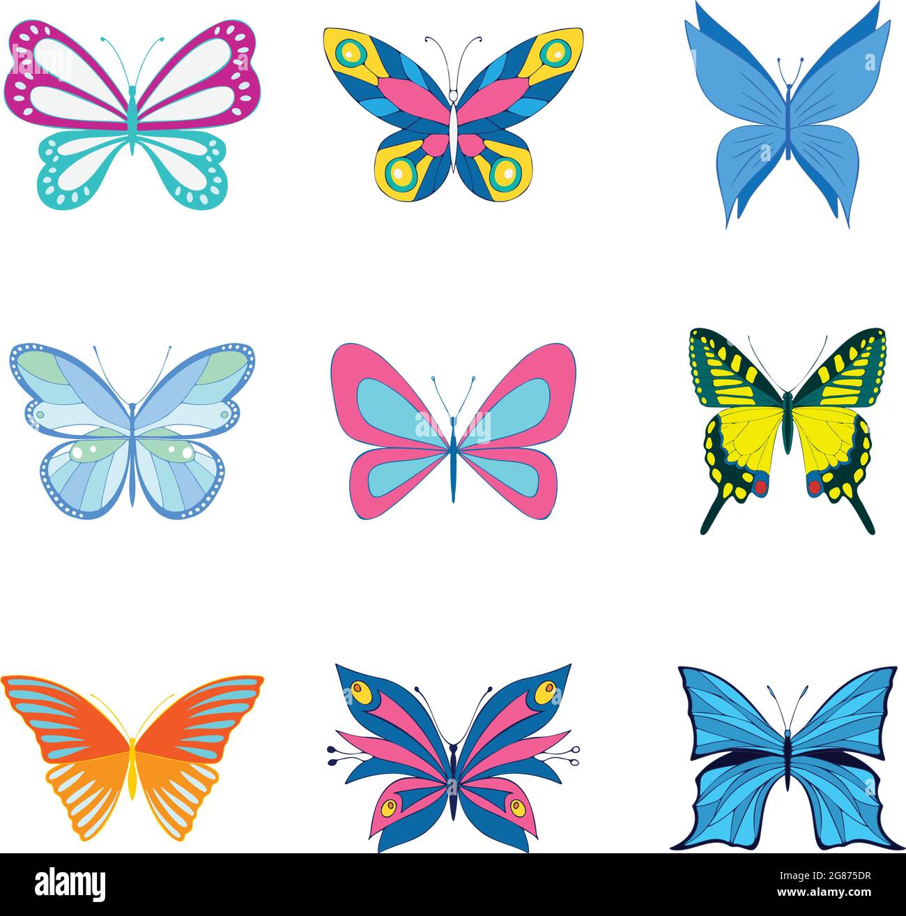 Un insieme di farfalle vettoriali. Diverse farfalle colorate. Illustrazione Vettoriale