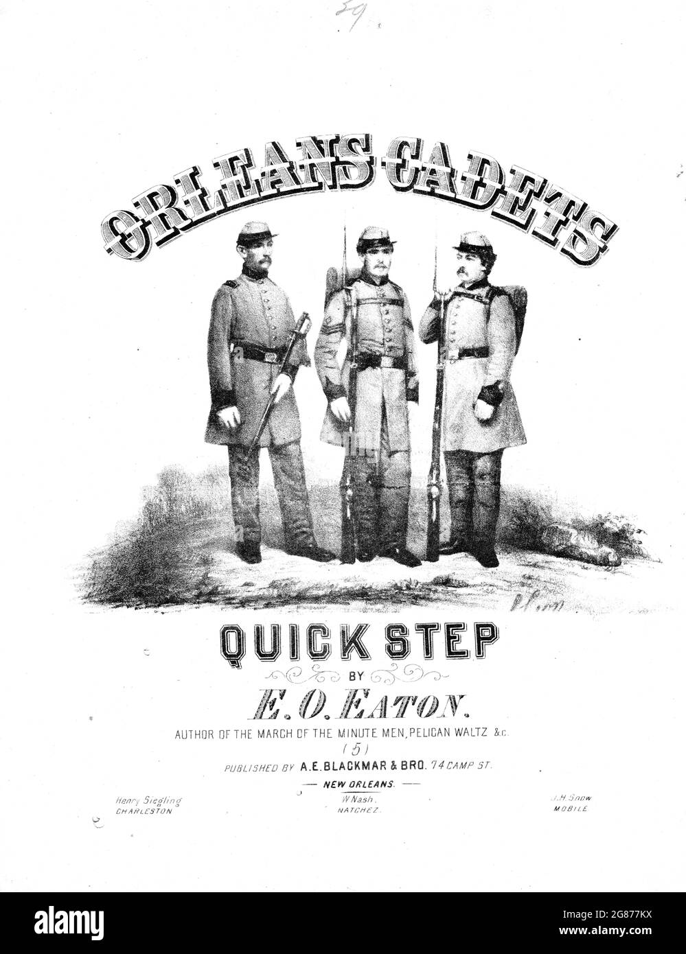 Orleans Cadets, 1861 Confederati litografati spartiti che illustrano i soldati cadetti CSA da New Orleans Foto Stock