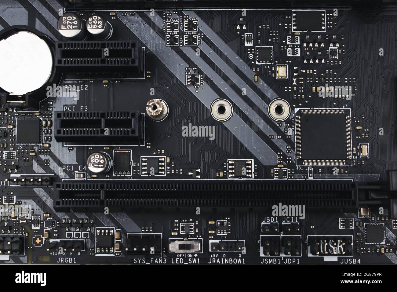 Hardware per scheda a circuiti elettronici a semiconduttore e scheda madre. Componente di ingegneria delle informazioni Foto Stock