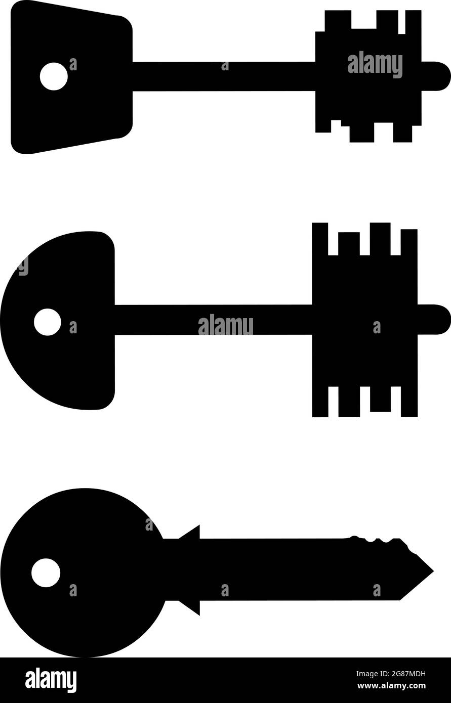 Illustrazione vettoriale delle sagome di diversi stili o forme delle chiavi delle porte Illustrazione Vettoriale