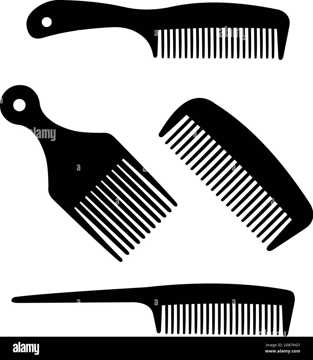 Illustrazione vettoriale di silhouette di diversi stili e forme di pettini per capelli Illustrazione Vettoriale