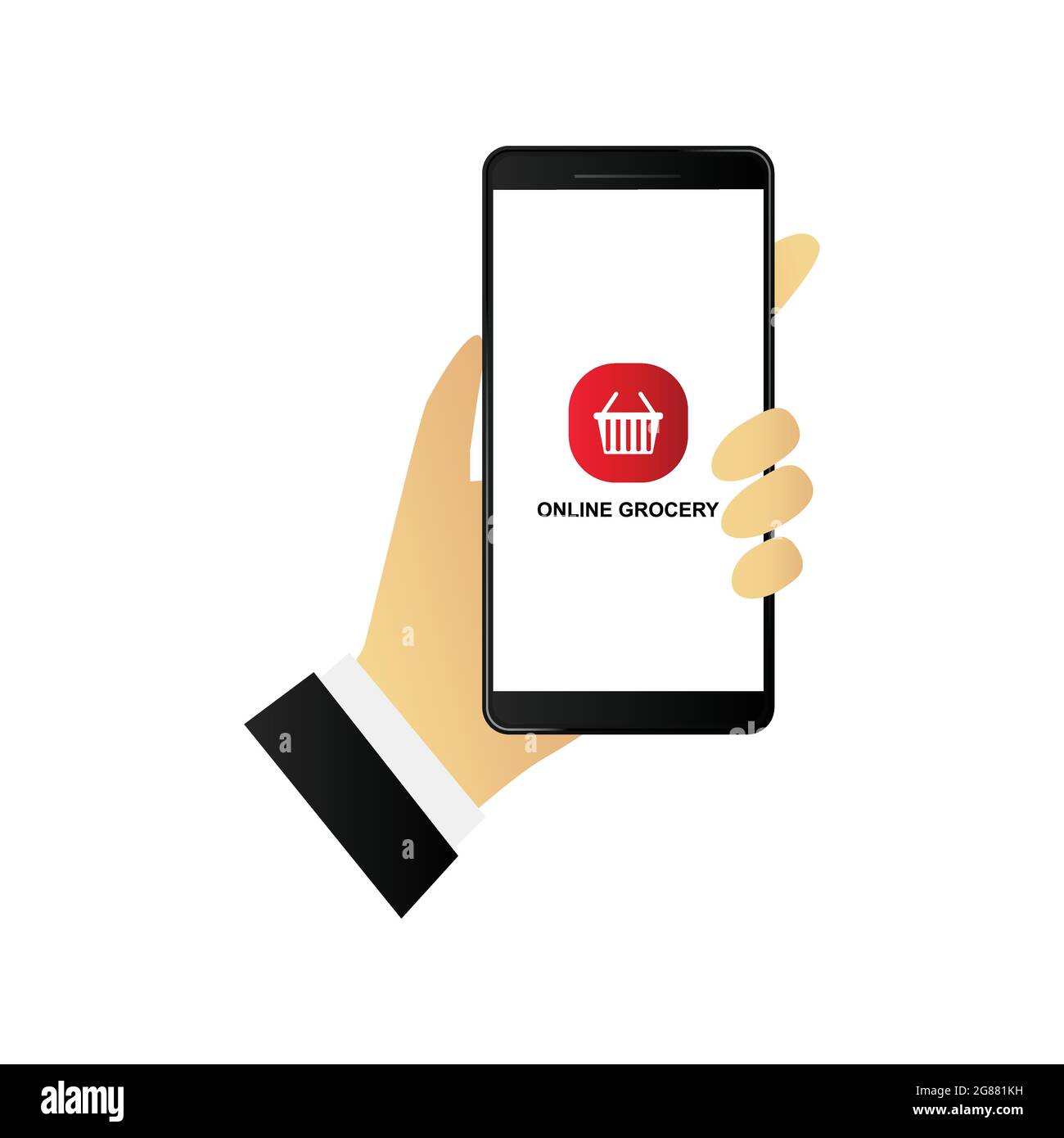 Mobile commerce Vector Concept, smartphone portatile con app per lo shopping online. Illustrazione Vettoriale