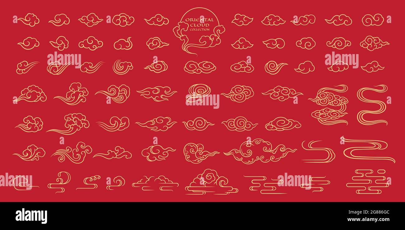Illustrazione vettoriale elemento nuvola cinese grande collezione affilare pennello contorno stile artistico Illustrazione Vettoriale