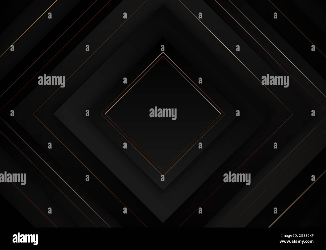 3D elegante quadrato nero astratto con linee dorate su sfondo scuro stile di lusso. Illustrazione vettoriale Illustrazione Vettoriale