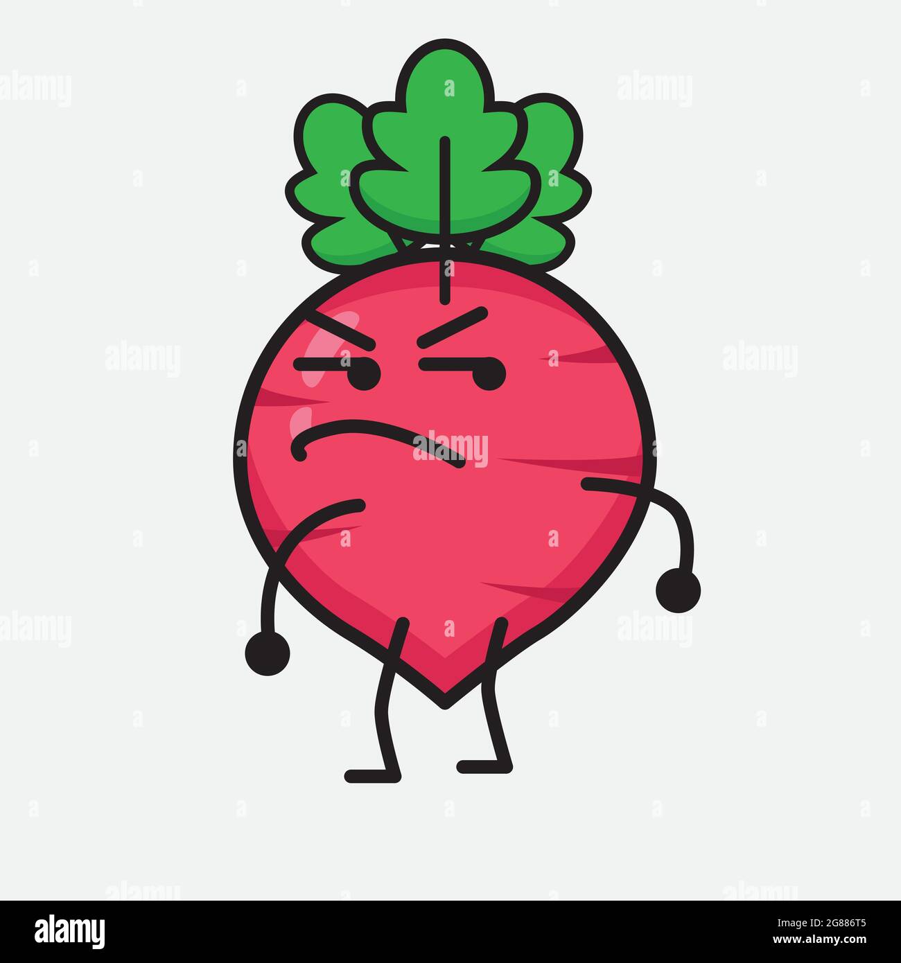 Illustrazione vettoriale del personaggio Red Radish con il viso carino e semplice disegno della linea del corpo su sfondo isolato Illustrazione Vettoriale