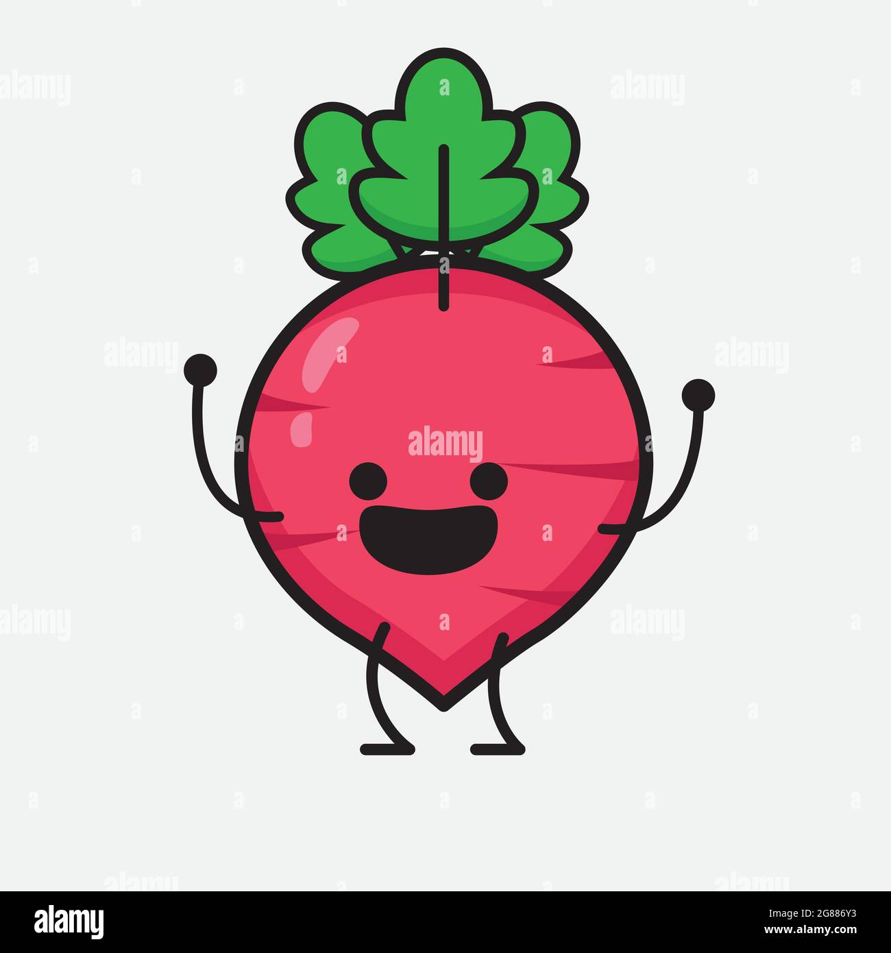 Illustrazione vettoriale del personaggio Red Radish con il viso carino e semplice disegno della linea del corpo su sfondo isolato Illustrazione Vettoriale