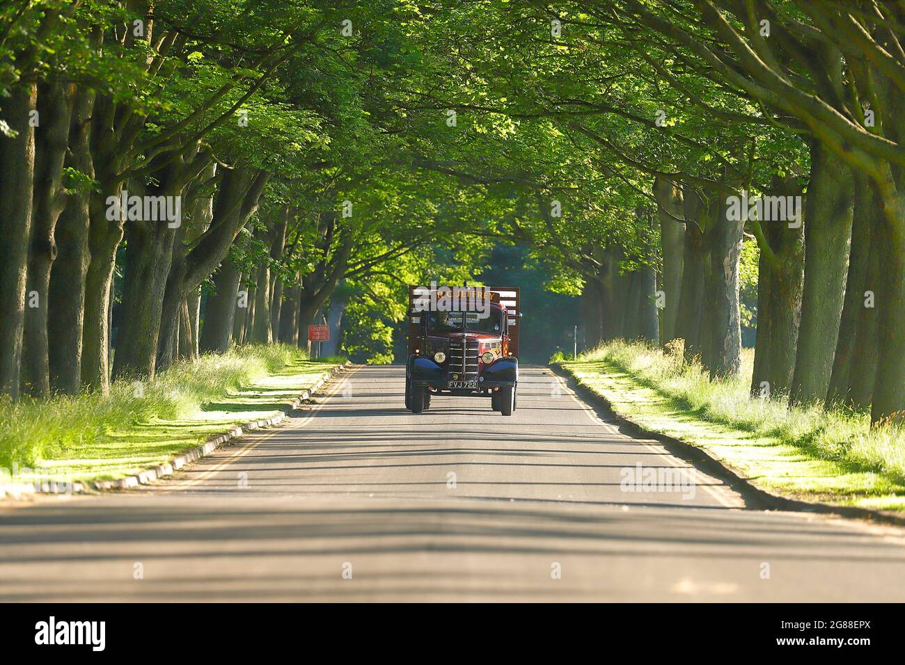 Un camion commerciale d'epoca sulla Avenue a Temple Newsam a Leeds Foto Stock