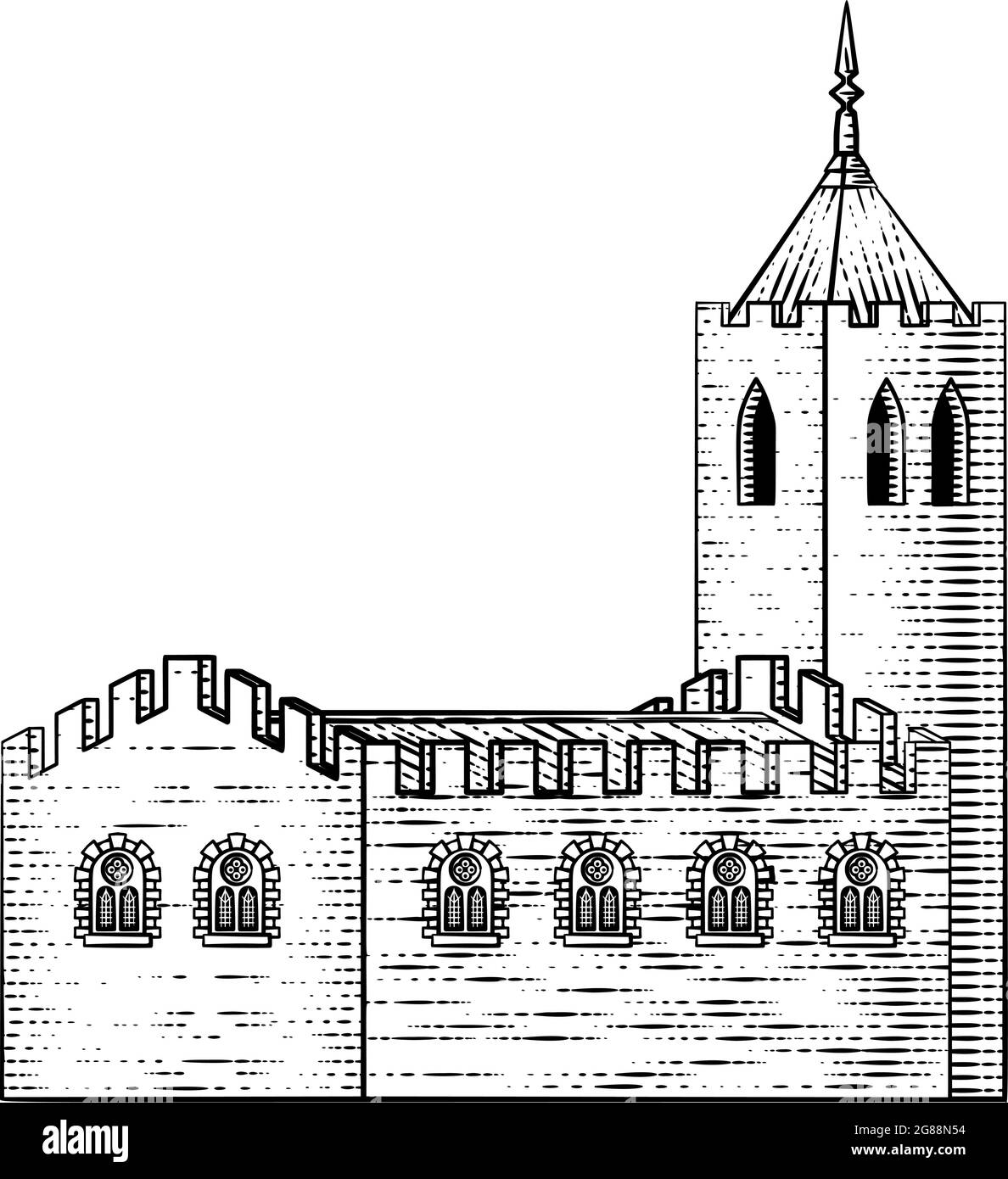 Chiesa Cattedrale Vecchio edificio medievale d'epoca Illustrazione Vettoriale