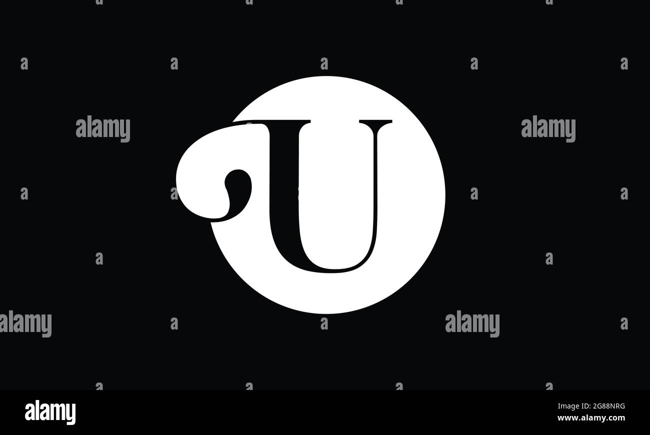 Modello vettoriale di progettazione iniziale con lettera U colore nero con sfondo bianco. Lettera astratta U Logo Design Illustrazione Vettoriale