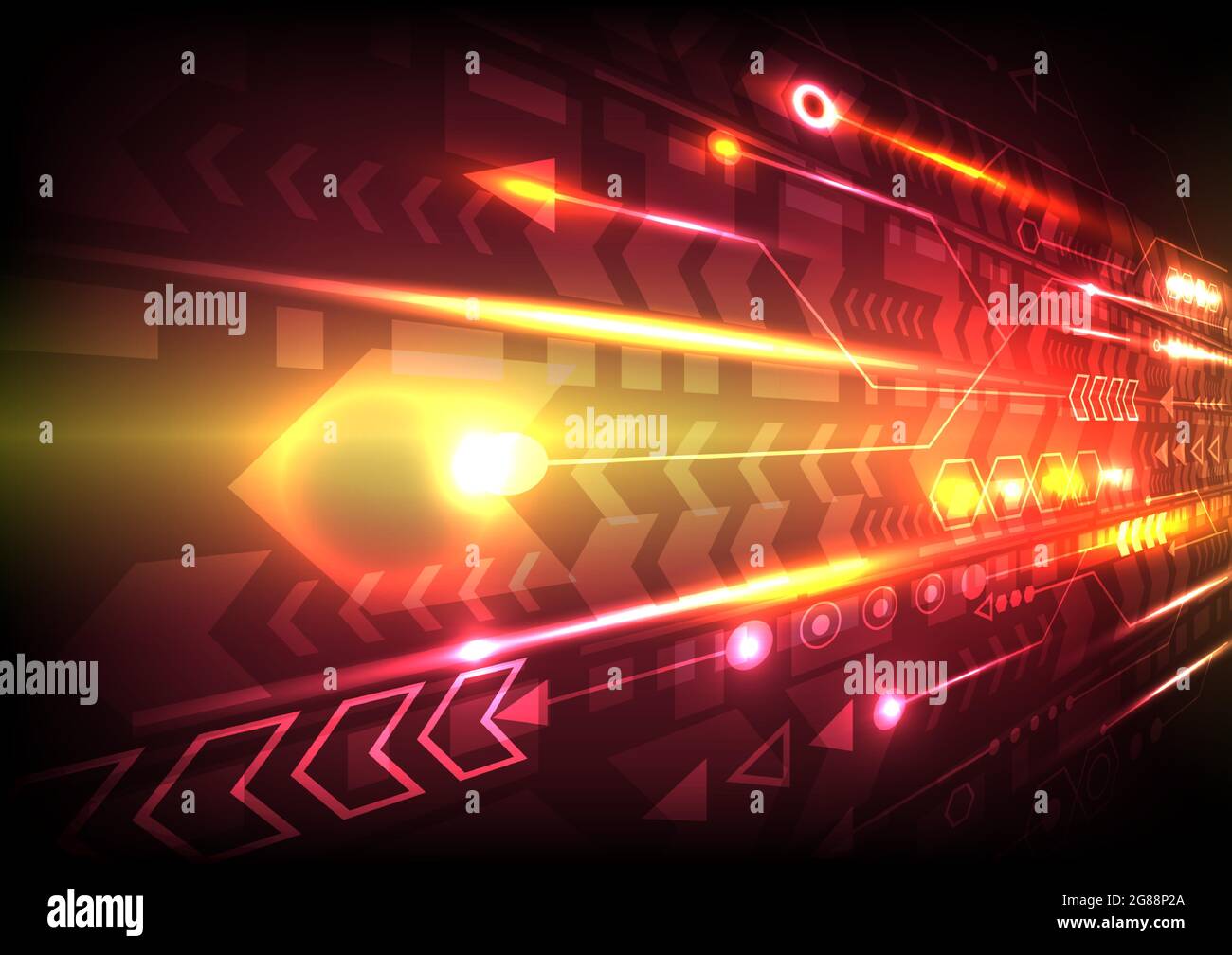 Freccia della velocità della prospettiva e dati del computer incandescenti. Retroscena futuristica di alta tecnologia. Motivazione e connessione Internet per comunicare o Illustrazione Vettoriale