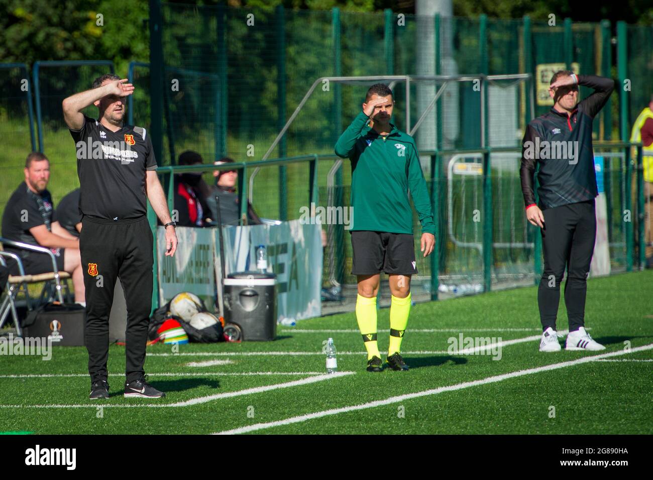 Oswestry, Inghilterra 13 luglio 2021. UEFA Europa Conference League prima partita di qualificazione tra Newtown AFC e Dundalk. Foto Stock