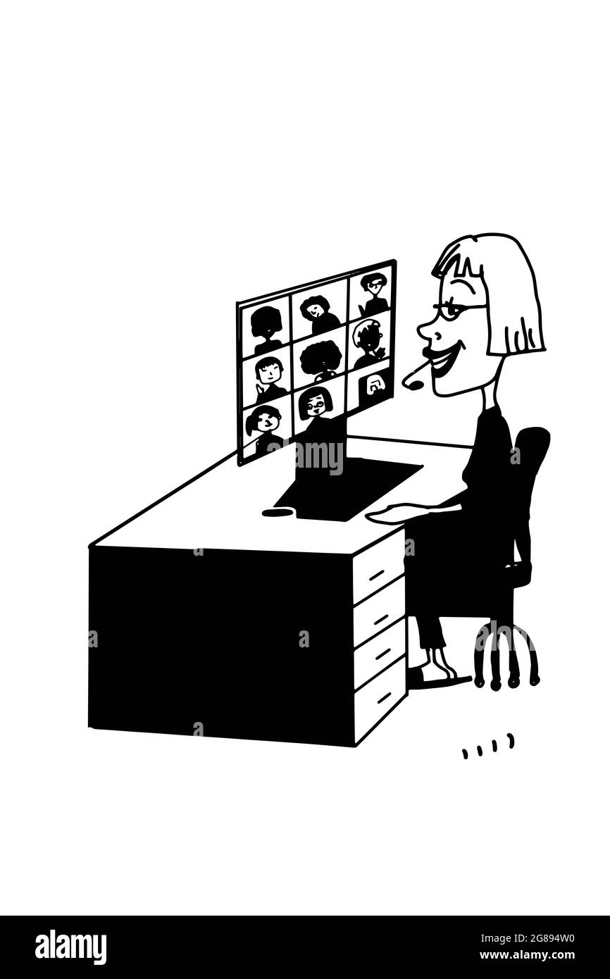 La donna, insegnante faccia a faccia riunione, comunicazione con persons.Black bianco colori Foto Stock