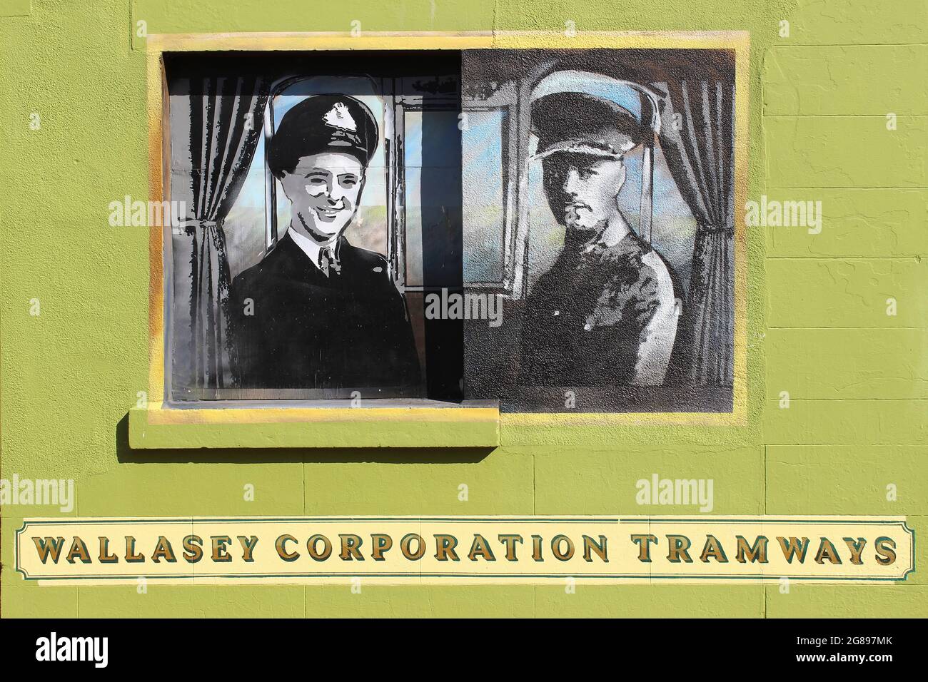 Wallasey Corporation Tramways Street Art a New Brighton, Wirral, Regno Unito Foto Stock
