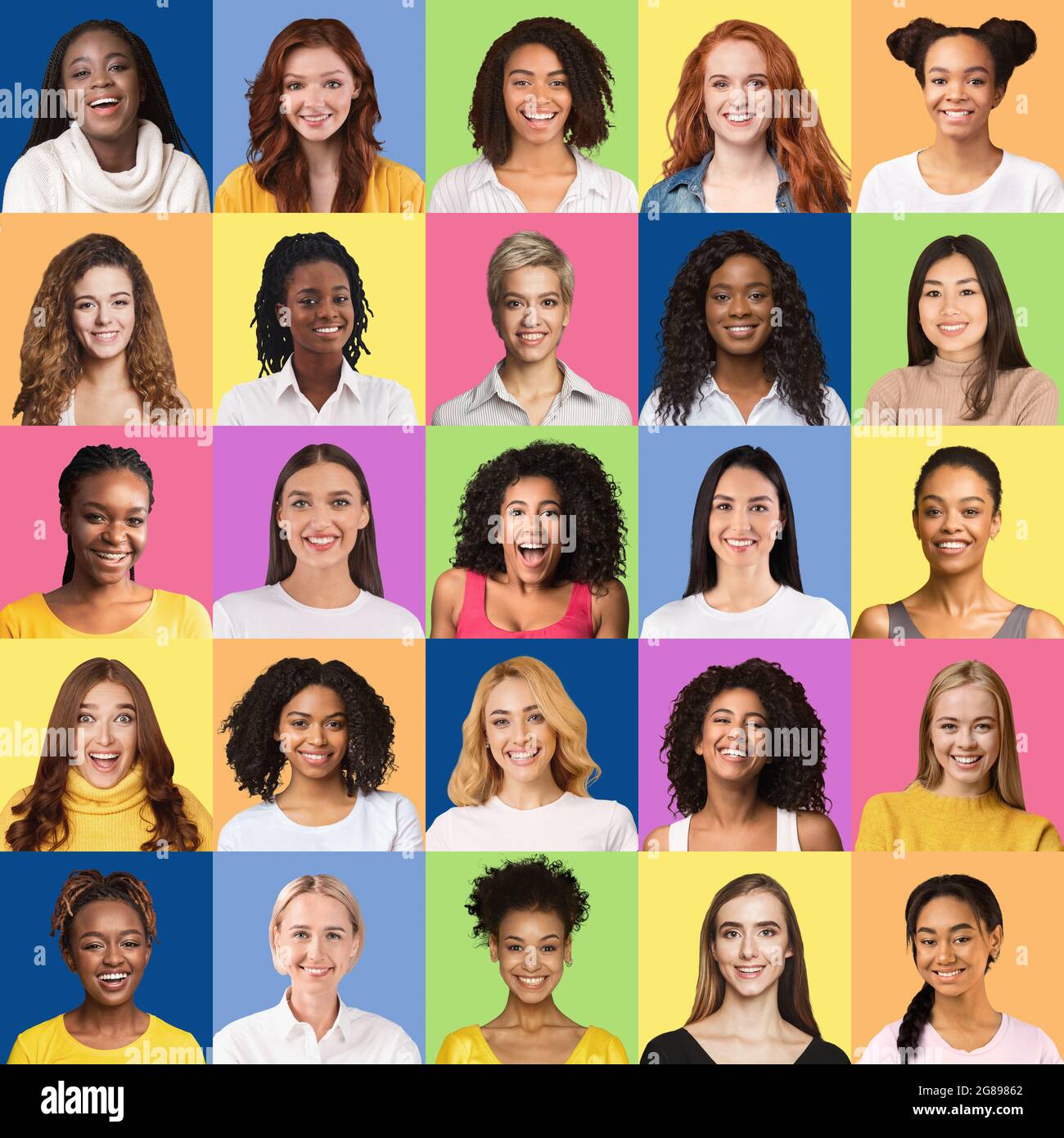Collezione di avatar di diverse belle donne Foto Stock