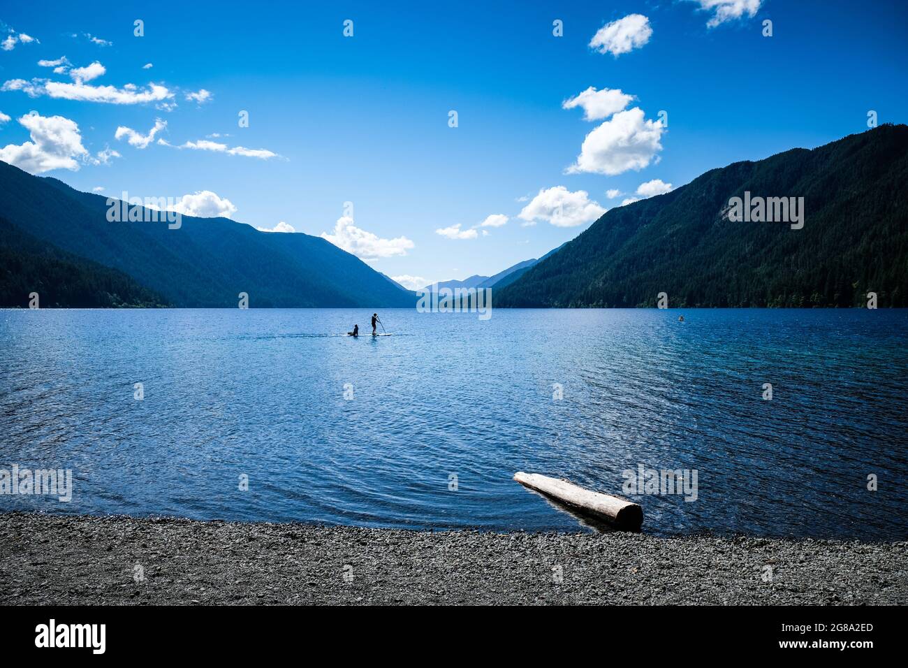 Paddlers, Lake Crescent at Lake Crescent Lodge, Washington state, Olympic National Park, Washington state, USA, Pacific Northwest, appena fuori dalla Route 101. Foto Stock