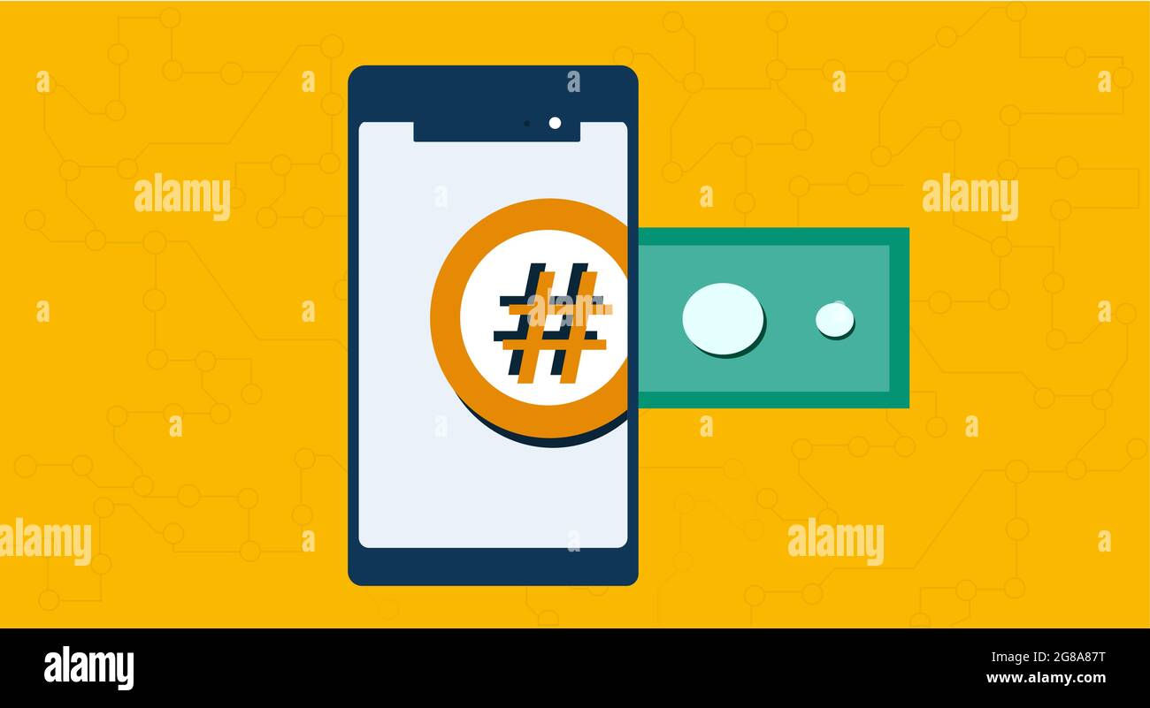 Illustrazione dello scambio di criptovaluta, da contanti a monete criptovalute in smartphone Illustrazione Vettoriale