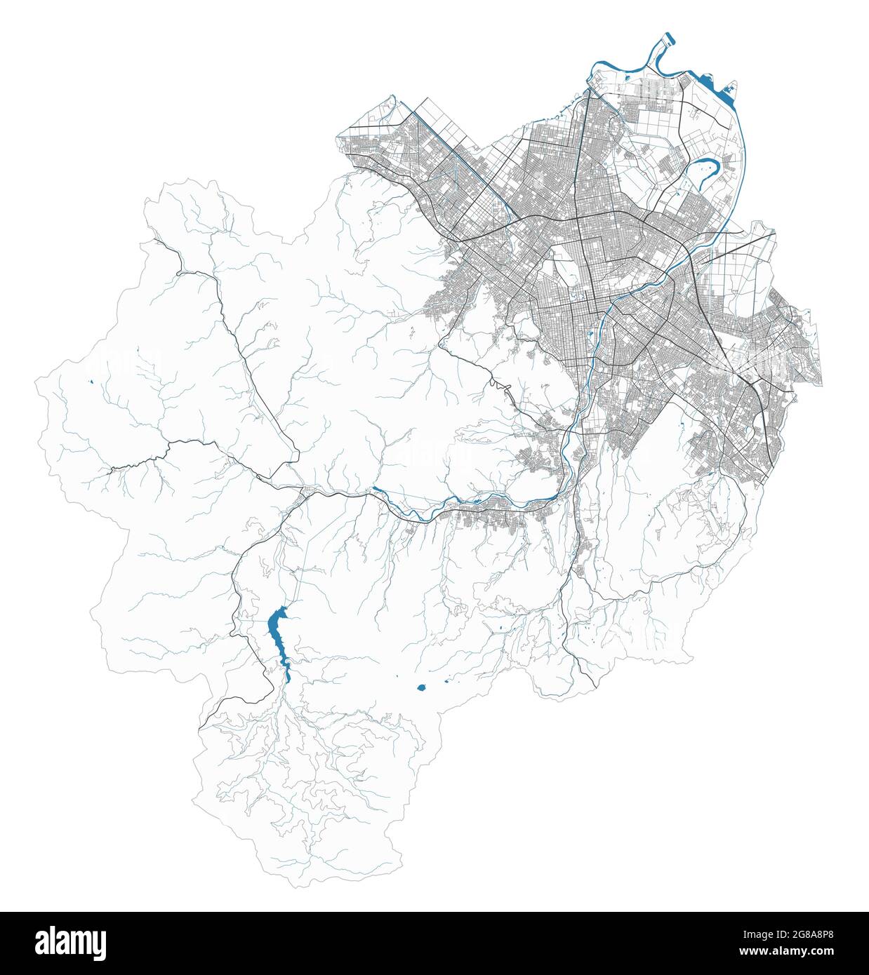 Mappa della città di Sapporo. Mappa dettagliata area amministrativa, panorama terrestre. Illustrazione vettoriale priva di royalty. Mappa con autostrade, strade, fiumi. Touri Illustrazione Vettoriale