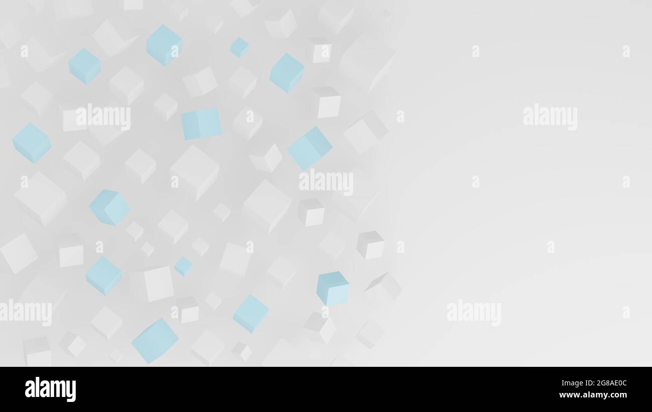 Cubi bianchi e blu che formano uno sfondo tecnologico. Illustrazione 3D Foto Stock