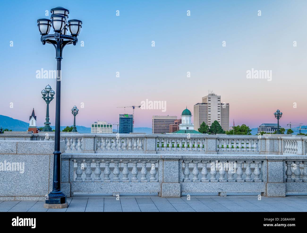 Vista sul balcone della capitale dello stato dello Utah, Salt Lake City Foto Stock