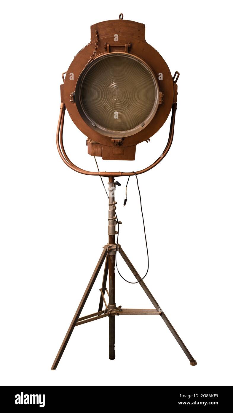 Un Teatro d'epoca, un film o una TV Studio Light, isolato su uno sfondo bianco Foto Stock