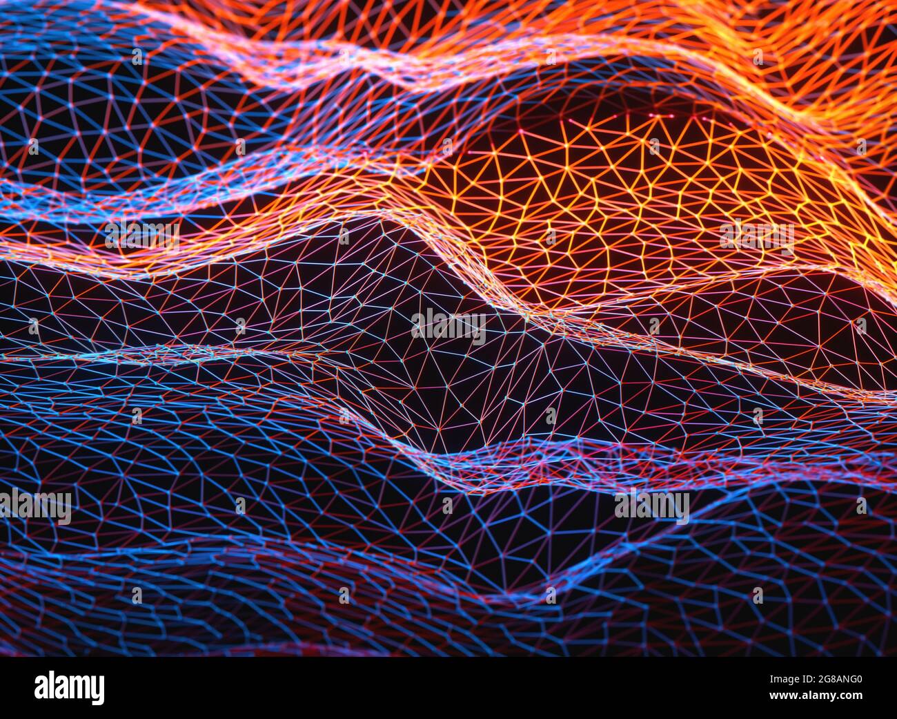 Sfondo astratto. Linee interconnesse con mesh colorate. Concetto di cloud computing. Illustrazione 3D. Foto Stock