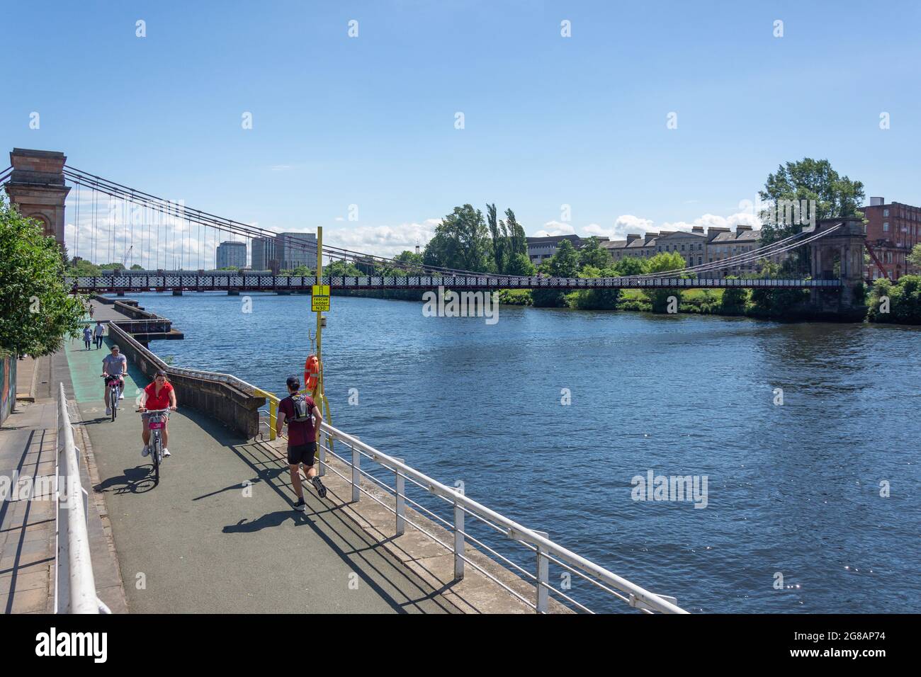 Portland Street Suspension Bridge sul fiume Clyde, Glasgow City, Scozia, Regno Unito Foto Stock