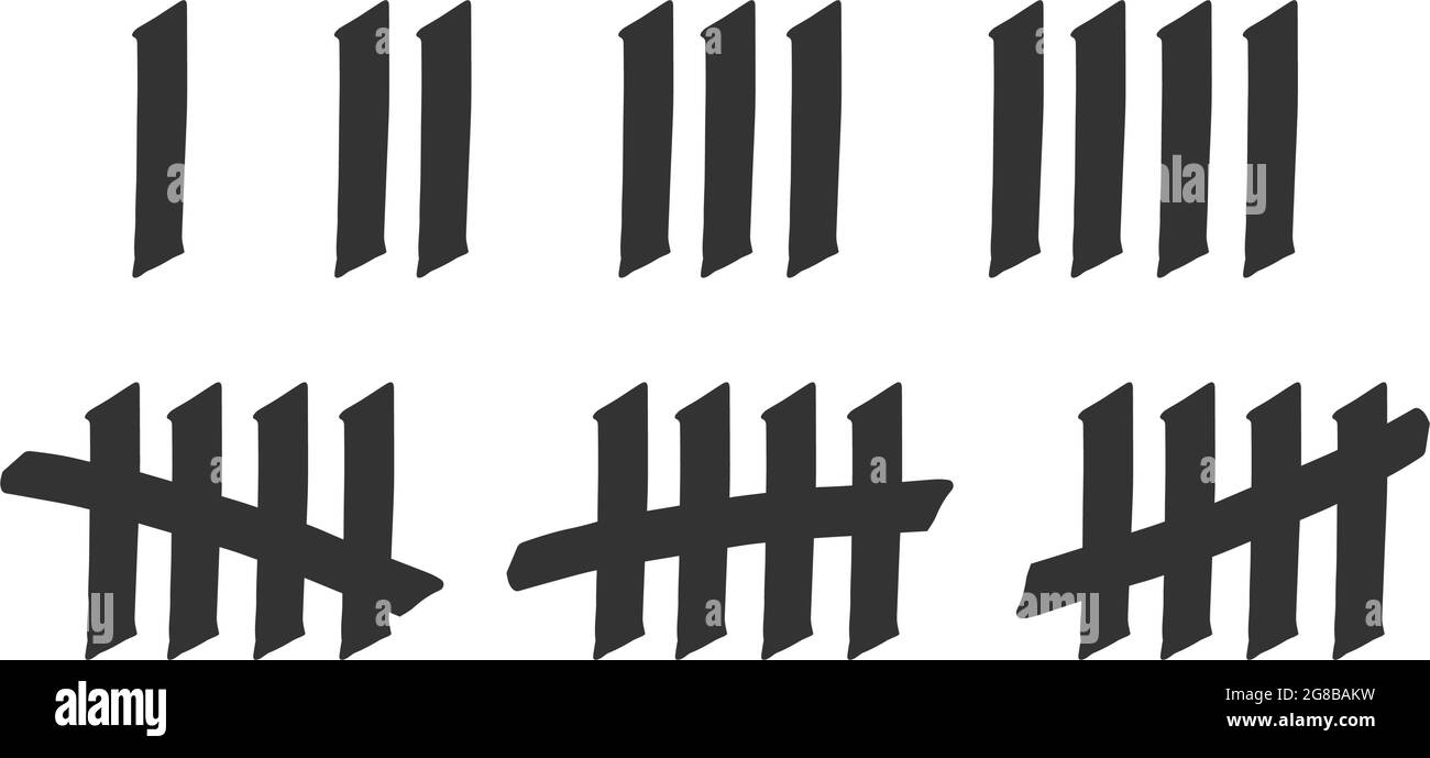 Segni di tally disegnati con un pennello calligrafico piatto. Illustrazione vettoriale. Illustrazione Vettoriale